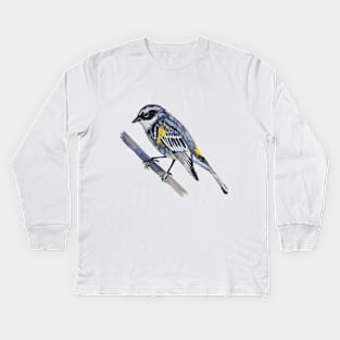 Yellow Rumped Warbler painting (no background) Kids Long Sleeve T-Shirt